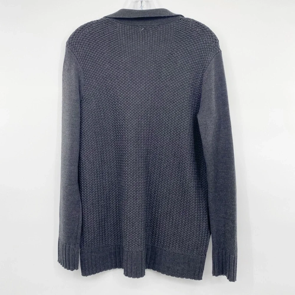 Tory Burch Charcoal Gray Henley Melange Classic Wool Honeycomb Sweater size M